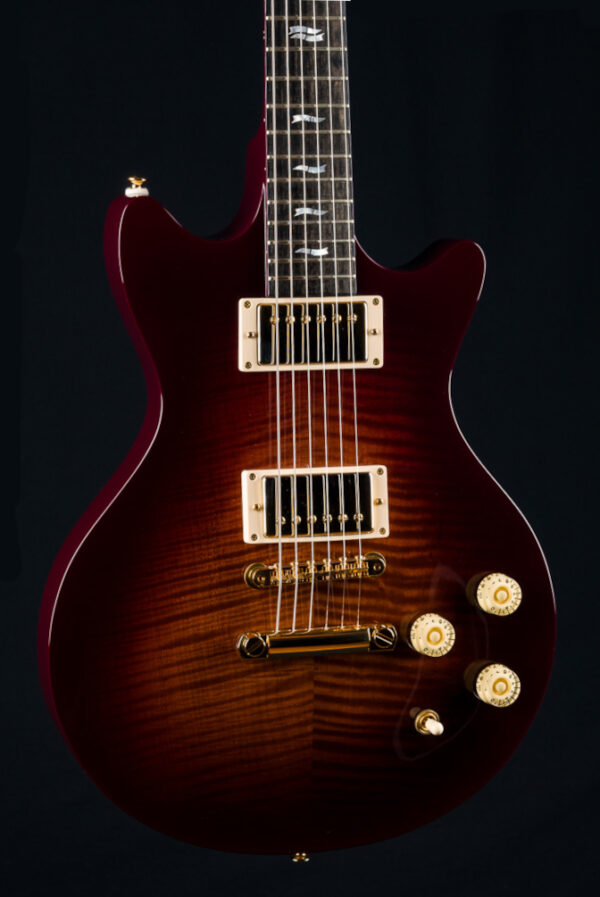 Huss Dalton Meridian DC Custom Lipstick Red Flamed Maple and Mahogany Double Cutaway Down Home Guitars