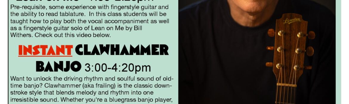 Michael Miles Fingerstyle Guitar 1 & 2, Clawhammer Banjo Workshops Sat. Nov. 7th